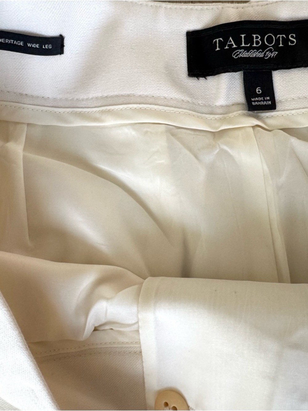 Talbots Heritage Wide-Leg Ivory Trousers Size 6 - Picture 4 of 8